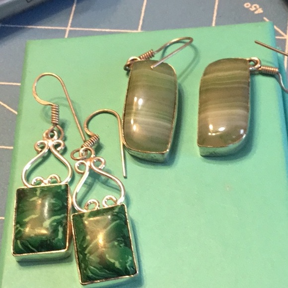 NWOT Solid Beautiful Two pair Special 925 Sterling Silver Botswana Malachite - Picture 4 of 7